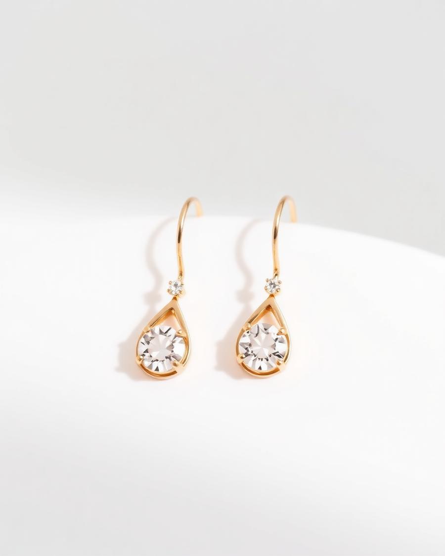 Gold-plated drop earrings set with clear pear-shaped stones